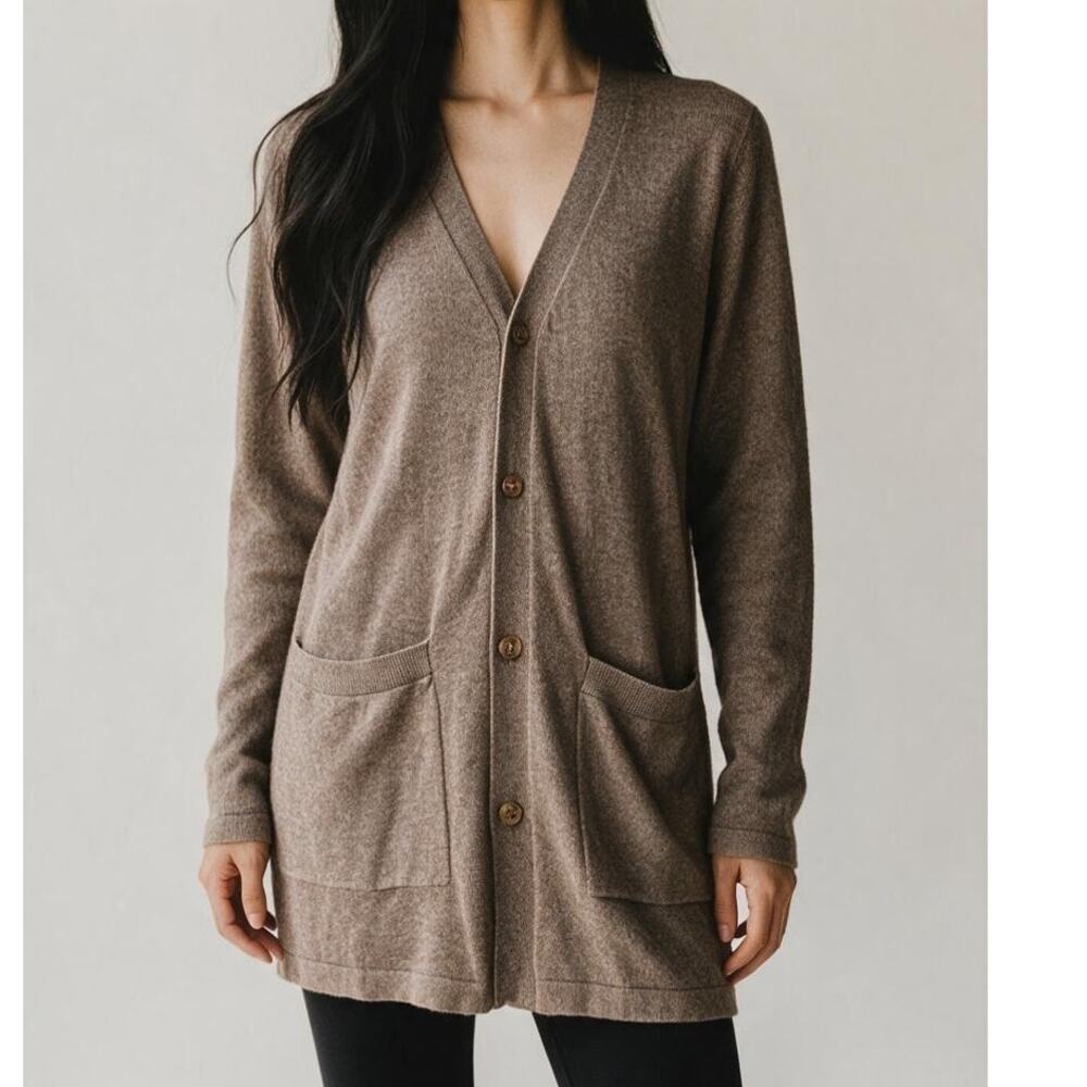 ASOS Boyfriend Oversized Cardigan Sweater Stretch Patch Pocket VNeck XS Brown